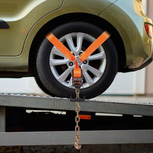 VEVOR Cinghie Di Ancoraggio Per Auto Con Catene – 2x120 Pollici, Carico 5865 LBS, Resistenza Rottura 11023 LBS, Per ATV, SUV, Camion (4 Pezzi)