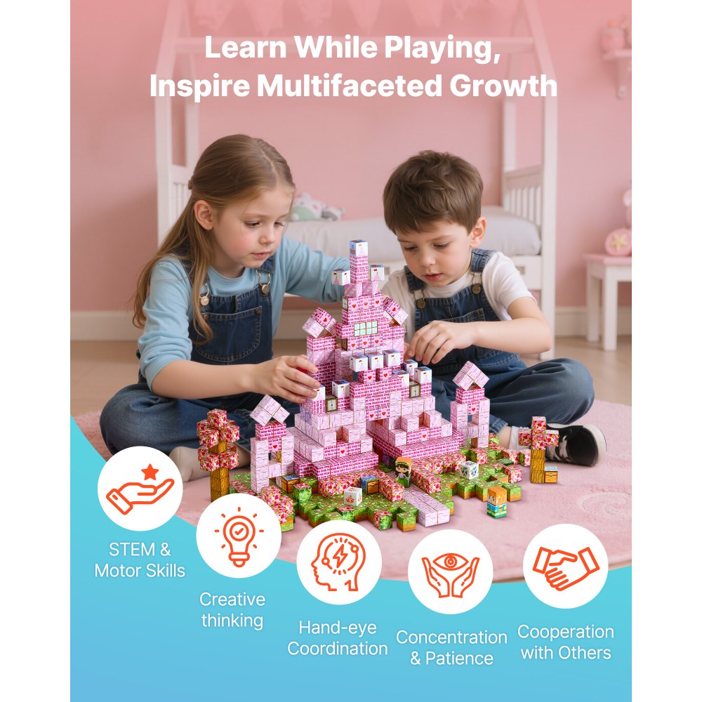 VEVOR Magnetic Blocks, 100 PCS Princess Castle Set, Magnetic Building Cubes for Kids, STEM Montessori Sensory Toys for Christmas Birthday Gift, Construction Stacking Toy for 3+ Years Old Boys & Girls
