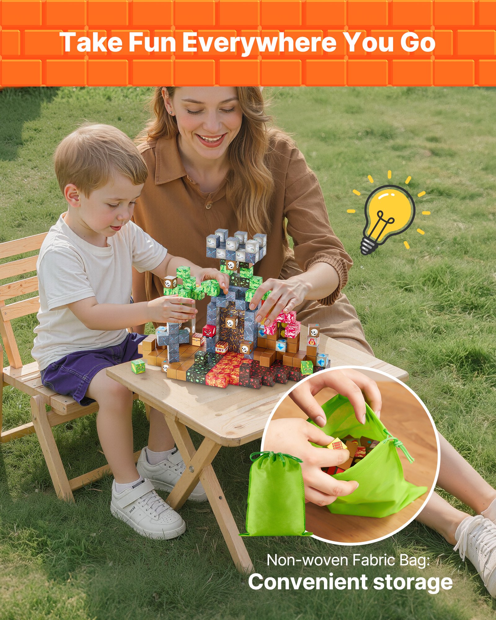 VEVOR Blocchi Magnetici, Set da 100 Pezzi Castello Oscuro, Cubi Magnetici da Costruzione per Bambini, Giocattoli Sensoriali STEM Montessori, Giocattolo da Costruzione Impilabile per Bambini