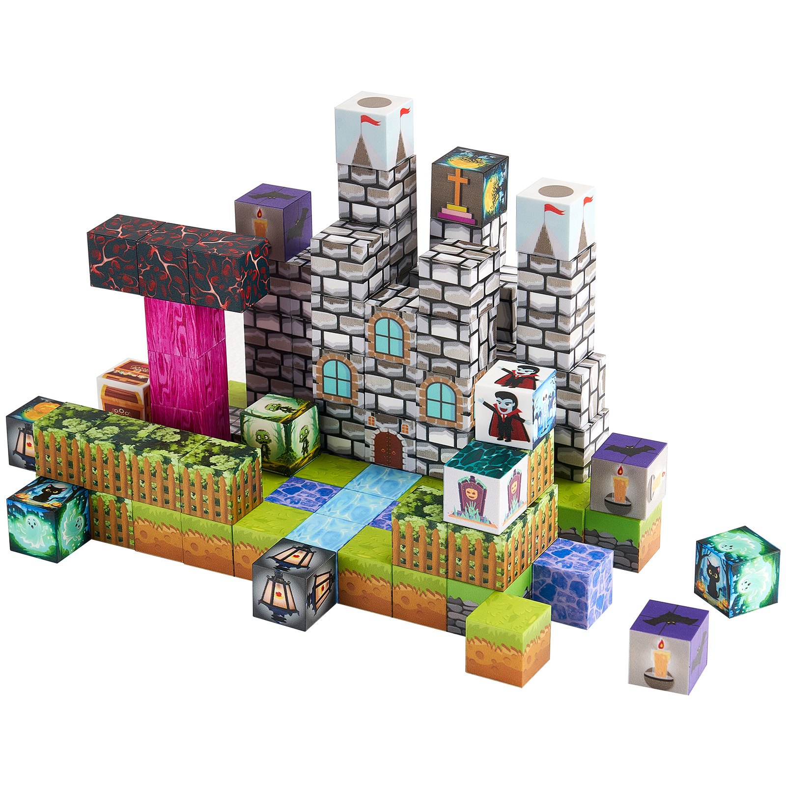 VEVOR Blocchi Magnetici, Set 100 PZ di Zombi del Cimitero, Cubi Magnetici da Costruzione per Bambini, Giocattoli Sensoriali STEM Montessori, Giocattolo da Costruzione Impilabile per Bambini