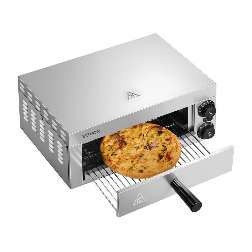 Forno elettrico per pizza VEVOR per ripiani, 12 pollici, 1500 W, con controllo della temperatura e timer da 0 a 120 minuti, tecnologia di cottura uniforme e vassoio raccogli briciole facile da pulire, ideale sia per cucine commerciali che domestiche