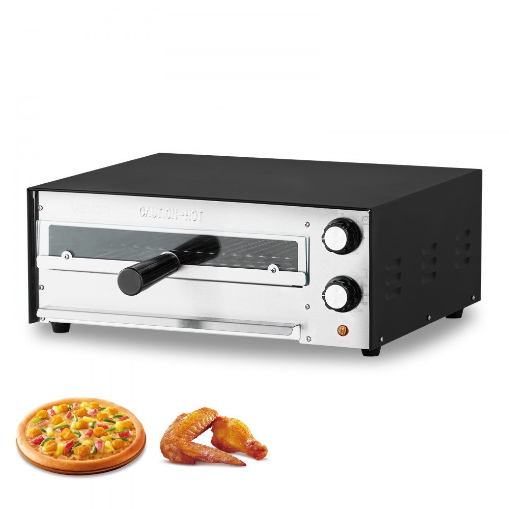 VEVOR Forno Elettrico per Pizza da 12 pollici, Forno per Pizza da Cucina 1450 W max. 300 °C, Controllo del Tempo e della Temperatura, Ripiano Singolo, Grill Multifunzione 462x395x185 mm, Nero