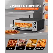 VEVOR Forno Elettrico per Pizza da 12 pollici, Forno per Pizza da Cucina 1450 W max. 300 °C, Controllo del Tempo e della Temperatura, Ripiano Singolo, Grill Multifunzione 462x395x185 mm, Nero