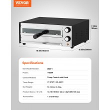 VEVOR Forno Elettrico per Pizza da 12 pollici, Forno per Pizza da Cucina 1450 W max. 300 °C, Controllo del Tempo e della Temperatura, Ripiano Singolo, Grill Multifunzione 462x395x185 mm, Nero