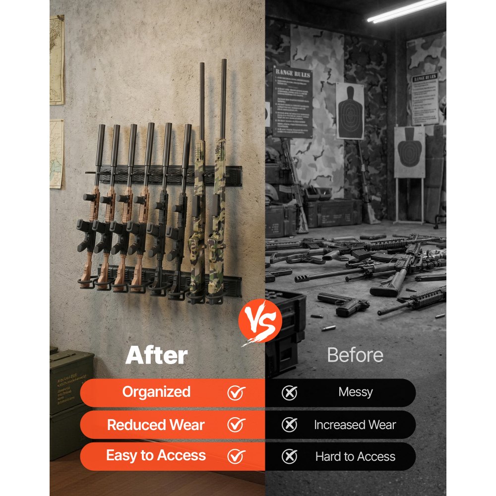 VEVOR Supporto Porta Fucili da Parete Acciaio Rastrelliera Porta Armi da Fuoco da Muro Capienza max da 8 pezzi per Armi con Ganci Fucili da Caccia Pistole Espositore da Parete Verticale, Nero