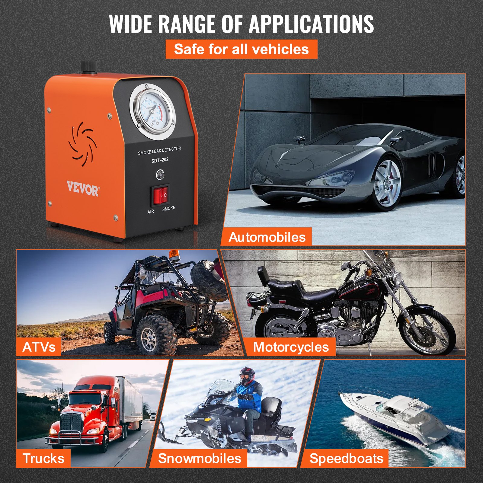VEVOR Rilevatore di Perdite del Fumo per Veicolo Auto Barca Modalità Doppia Sistema EVAP Flusso di Fumo 15 L/min, Rilevatore Diagnostico per Fughe di Gas Auto da Garage Officina 17,5 x 12,5 x 21,5 cm