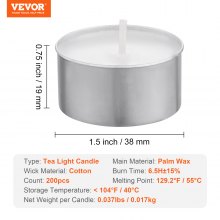 VEVOR Candele Tealight Senza Profumo 6,5 Ore Combustione Natale 200 Pezzi