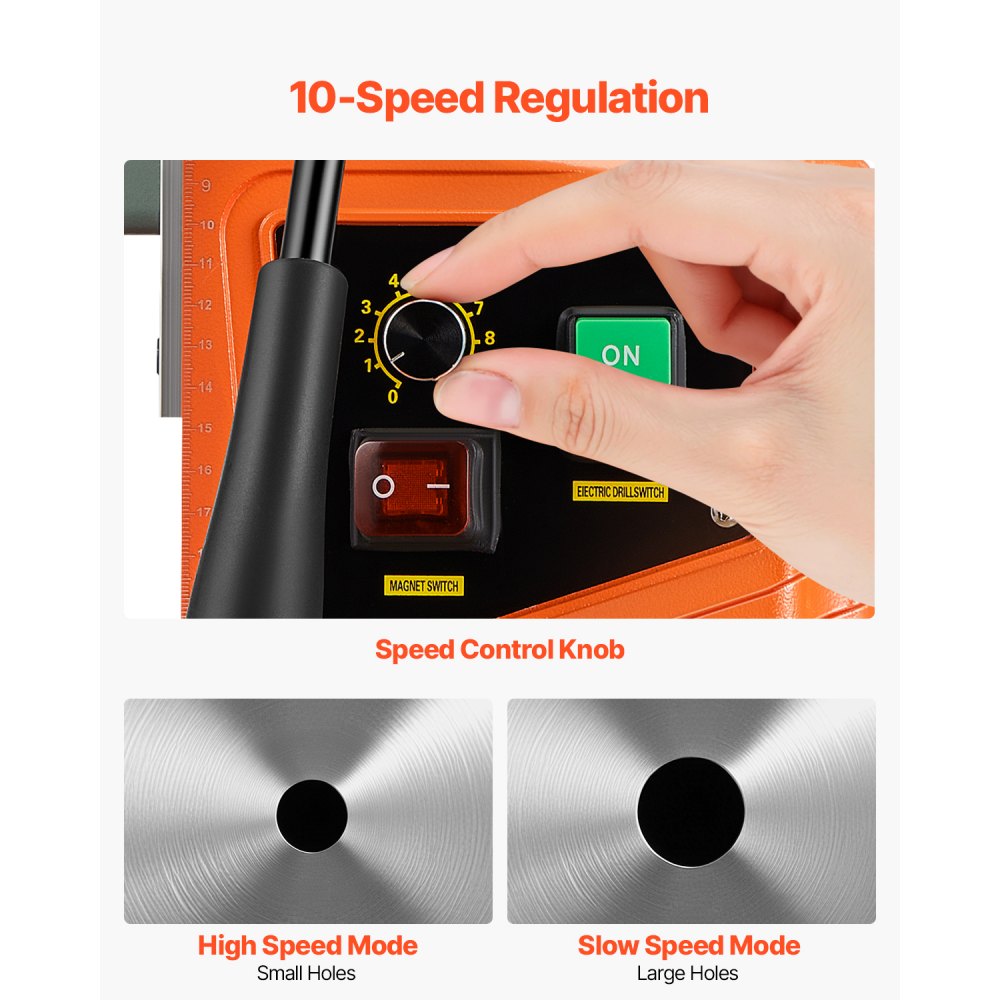 VEVOR Trapano a Colona Magnetico 1550W Velocità tra 0-500 giri/min Portatile 220V-240V 50/60Hz, Trapano Magnetico Diametro di Perforazione Max. 50mm Profondità Max. 50mm Forza Magnetica Fino a 13000N