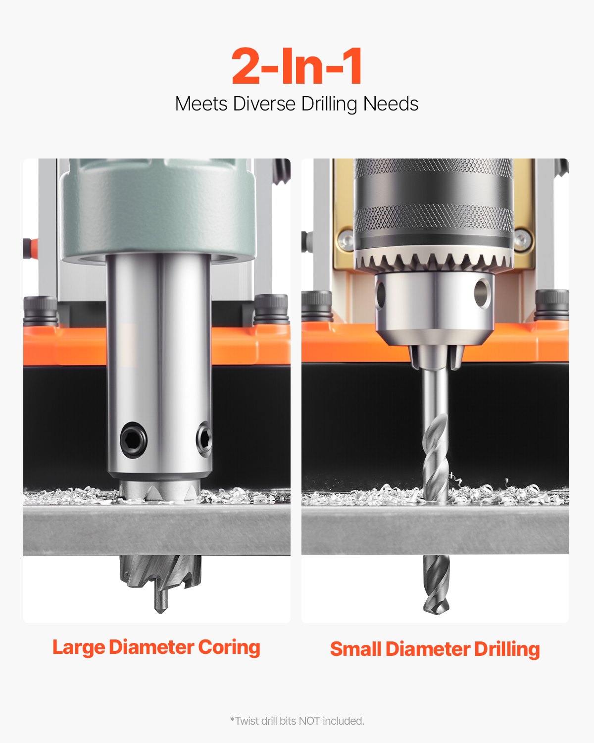 VEVOR Drill, 1550 W, 50 mm Drilling Diameter, 2922 lbf Power Magnetic Drill, 500 PRM, 10-Speed, Electric Drill for Metal Surfaces, Industrial and DIY Use