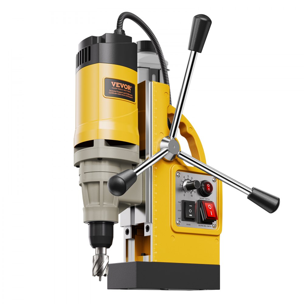 VEVOR Trapano Magnetico, Motore da 1400 W Trapano a Colonna Elettrico Magnetico 12800 N Diametro di Foratura di 50 mm con 6 Punte per Carotaggio, Velocità Variabile, per Superfici Metalliche, Giallo