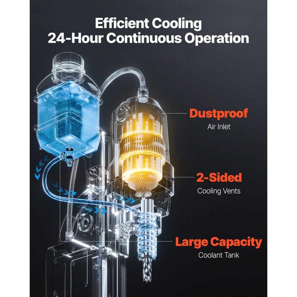 VEVOR Trapano Magnetico 1200W, Diametro di Foratura 38mm, Potenza 10000N, Velocità 900 giri/min con Attacco Raffreddamento, per Superfici Metalliche, Trapano a Colonna Fai-da-te