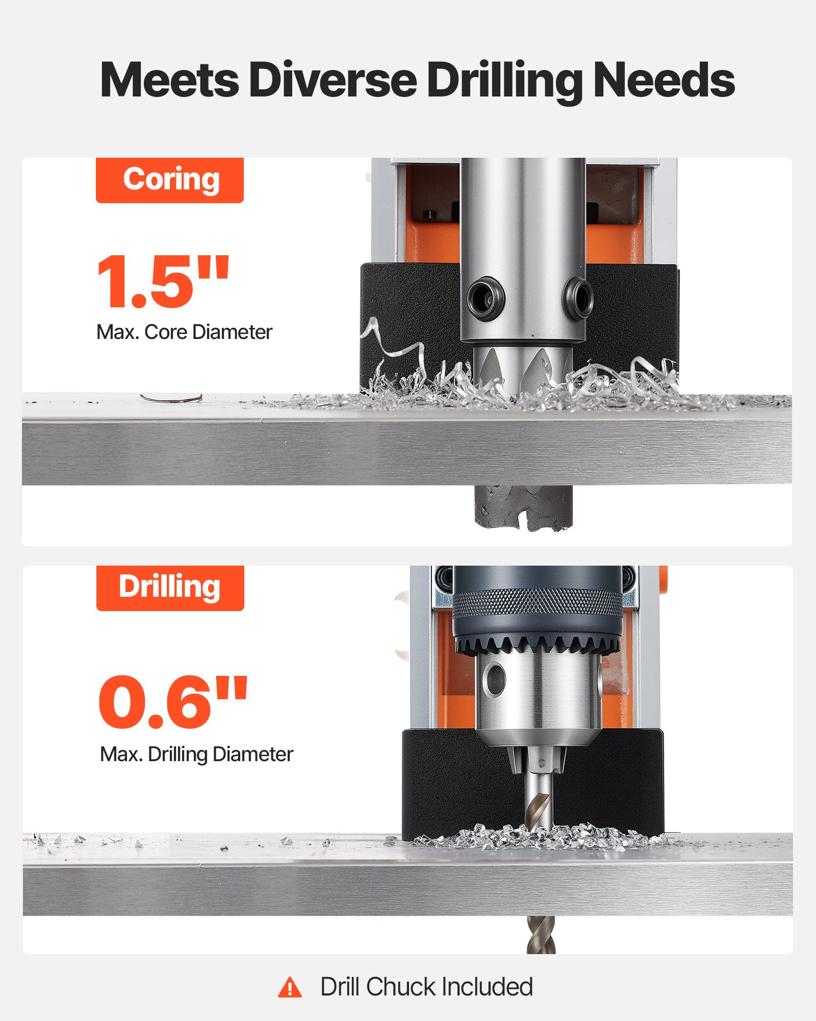 VEVOR Trapano Magnetico 1200W, Diametro di Foratura 38mm, Potenza 10000N, Velocità 900 giri/min con Attacco Raffreddamento, per Superfici Metalliche, Trapano a Colonna Fai-da-te