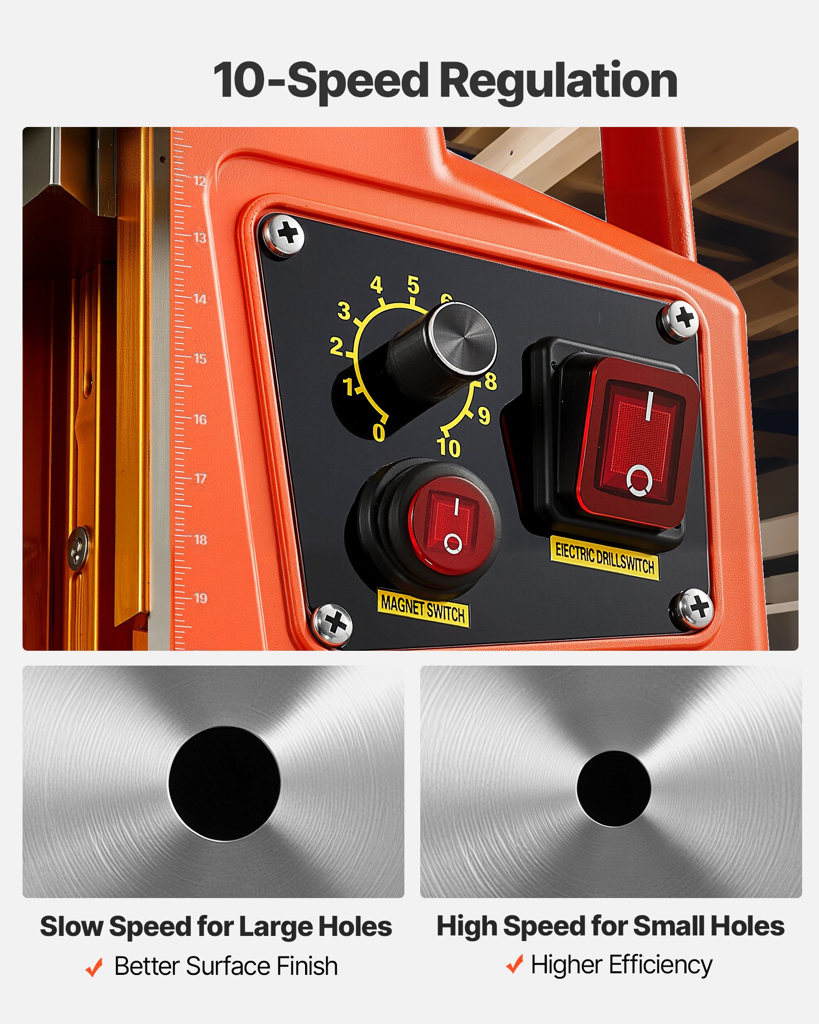 VEVOR Trapano Magnetico 1350 W, Diametro di Foratura 50 mm, Potenza 12500 N Corsa max. 210 mm con Attacco Raffreddamento, Trapano a Colonna per Superfici Metalliche, Fai-da-te