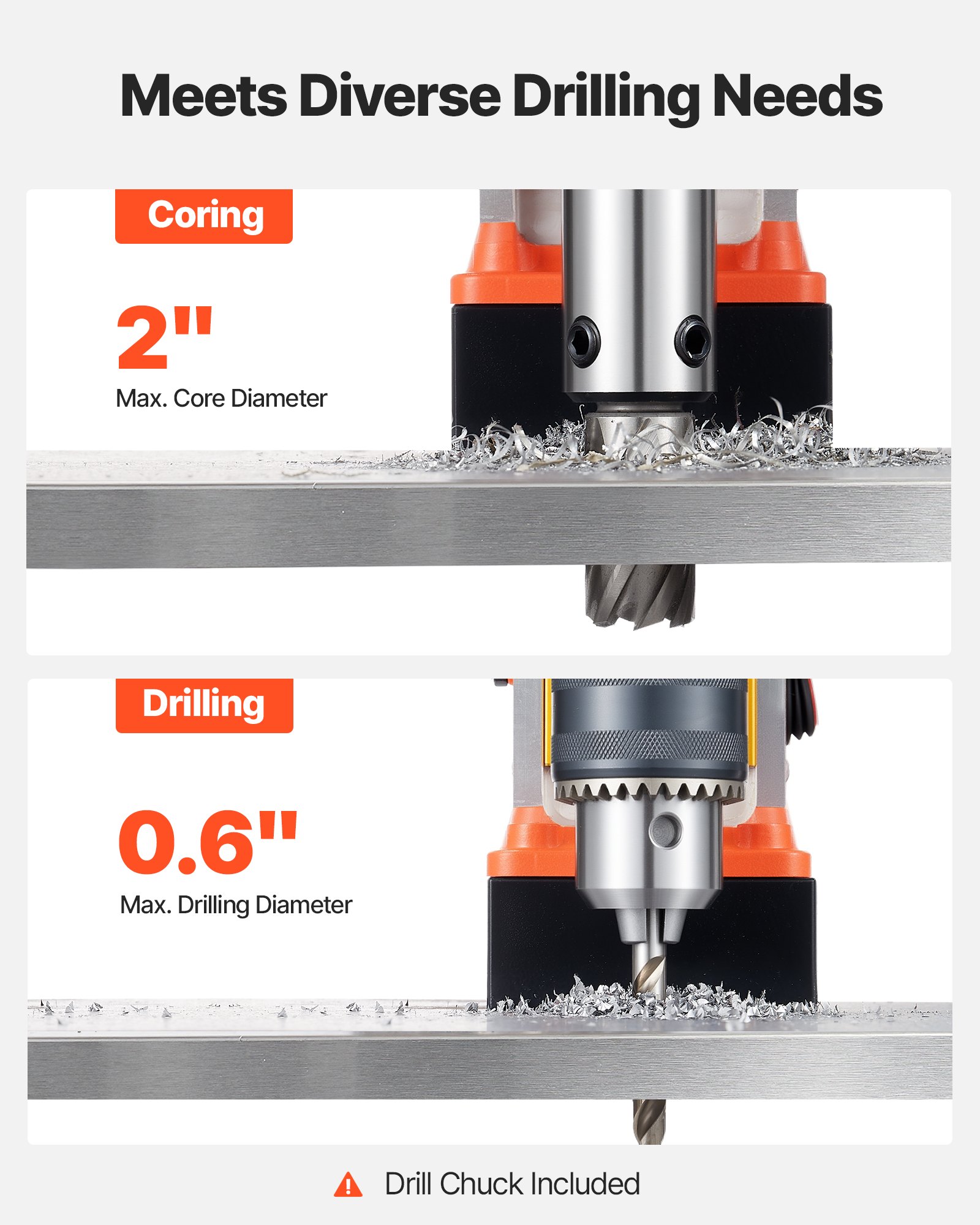 VEVOR Trapano Magnetico 1350 W, Diametro di Foratura 50 mm, Potenza 12500 N Corsa max. 210 mm con Attacco Raffreddamento, Trapano a Colonna per Superfici Metalliche, Fai-da-te