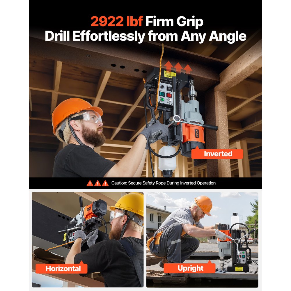 VEVOR Magnetic Drill Press, 1500 W, 60 mm Boring Diameter, 13000N Power Mag Drill Press, 0-600 RPM Adjustable Speed, Morse Taper, M3-M16 Tapping, for Metal Surface, Industrial and Home Improvement