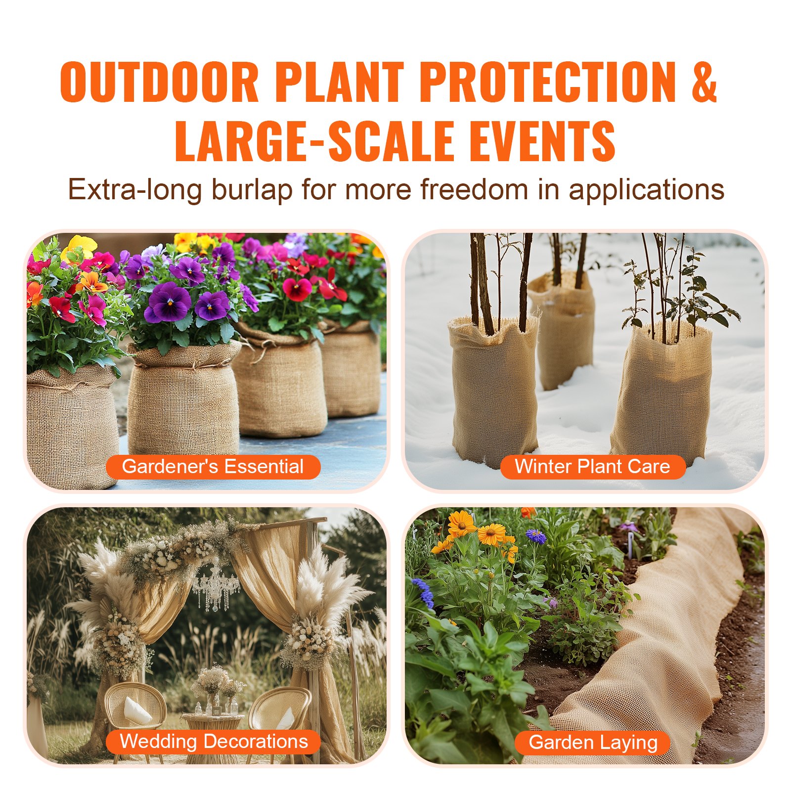 VEVOR Rotolo di Tessuto di Juta, 1016 mm x 22,86 m 50 x 50 Rotoli di Tessuto di Juta Naturale ad Alta Densità, Rotolo di Tessuto di Juta per Avvolgere Alberi, per Decorazioni, Artigianato, Matrimonio