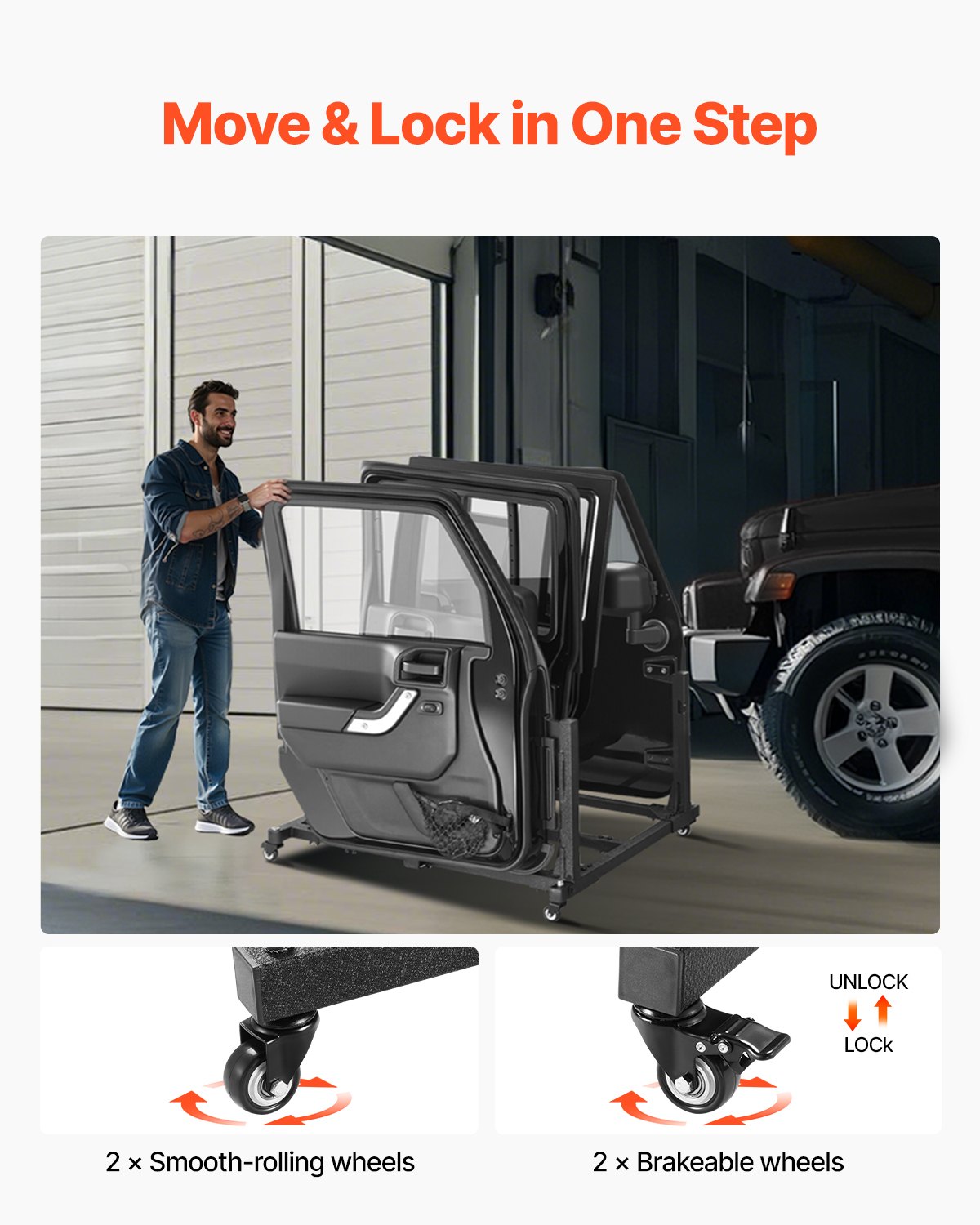 VEVOR Carrello Portaoggetti per Portiera Auto Carrello Organizzatore per Portiera Auto Jeep Capienza per 4 Porte, Carrello Portaoggetti per Porte di Auto Stabile e Mobile Compatibile Jeep Wrangler