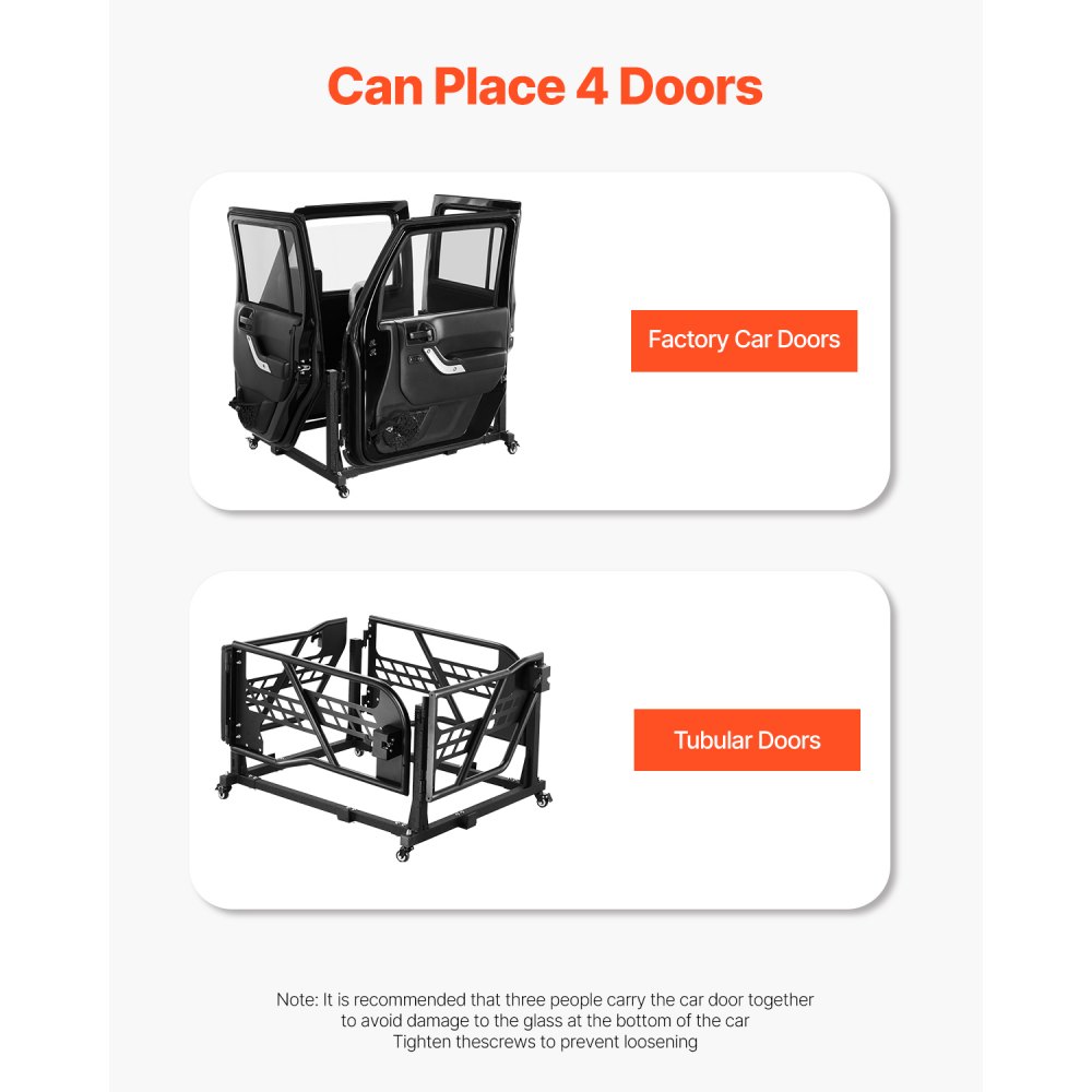 VEVOR Jeep Door Storage Cart (for 4 doors), portable, sturdy car door holder cart, suitable for Jeep Wrangler JK JL/Gladiator JT 2007-2023 JK JL / Gladiator JT Black