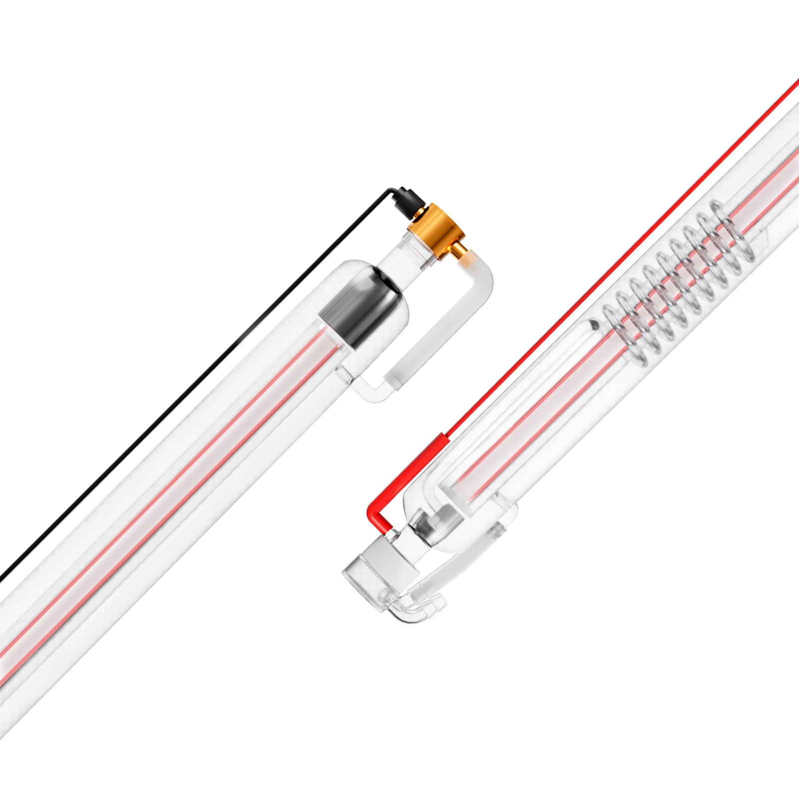VEVOR 60 W CO2 laser tube, 1250 mm length, 55 mm diameter, borosilicate glass laser cutting tube with metal head, 5000-6000 hrs. Wires pre-wired for laser engravers, engraving and cutting machines