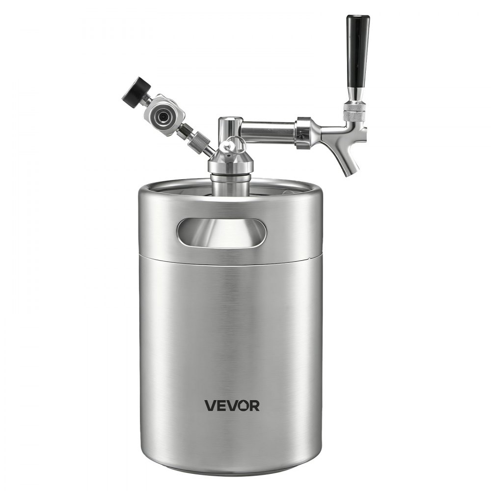 VEVOR Mini Fusto Pressurizzato per Birra Regolatore CO2 5 L alla Spina, Sistema di Spillatura per Birra Artigianale in Acciaio Inox 304 con Regolatore CO2 per Carbonazione Freschezza, Casa