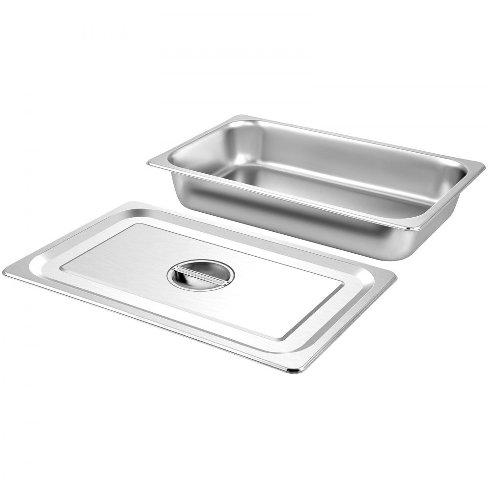 VEVOR Vassoio Rettangolare Portabile 13L Vassoio in Acciaio Inossidabile da 4 Pezzi, Piatto e Pentola al Vapore da Cucina 530x325x100mm con Coperchio, Teglia da Forno per Bar, Ristorante e Hotel