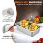 VEVOR Vassoio Rettangolare Portabile 20,5L Vassoio in Acciaio Inossidabile da 6 Pezzi, Piatto e Pentola al Vapore da Cucina 530x325x150mm, Teglia da Forno per Bar, Ristorante e Hotel