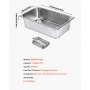 VEVOR Vassoio Rettangolare Portabile 20,5L Vassoio in Acciaio Inossidabile da 6 Pezzi, Piatto e Pentola al Vapore da Cucina 530x325x150mm, Teglia da Forno per Bar, Ristorante e Hotel