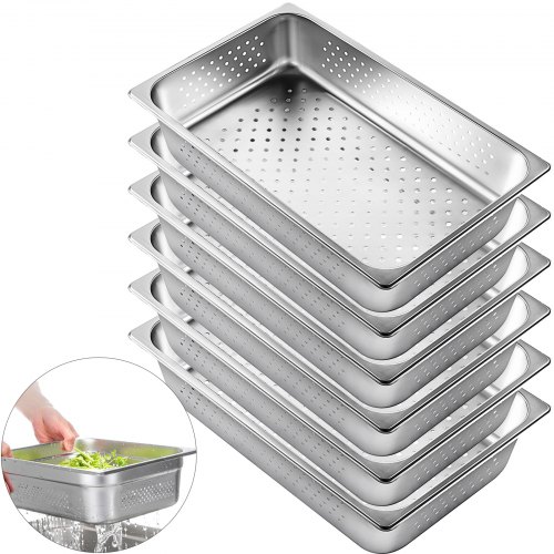 Vassoio Rettangolare Perforato 53x32,5x10cm Buchi Acciaio 6 Pezzi Facile Pulire