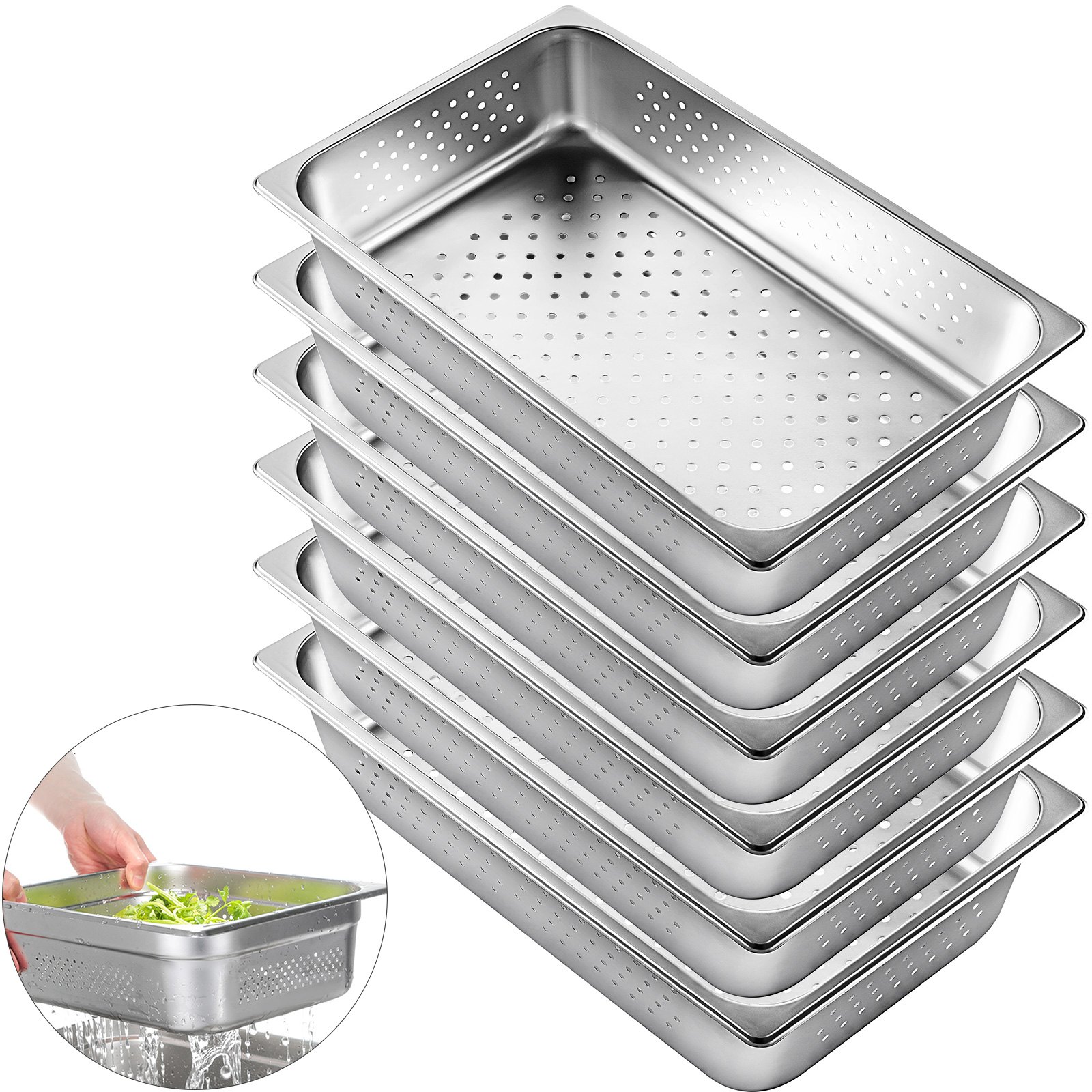 Vassoio Rettangolare Perforato 53x32,5x10cm Buchi Acciaio 6 Pezzi Facile Pulire