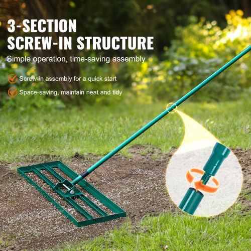 Rastrello livellatore per prato, 76,2 x 25,4 cm, con manico regolabile in acciaio inossidabile, strumento per livellare il prato con manico per cortile, giardino, livellamento golf, 1,8 m Rastrello livellatore per prato, 76,2 x 25,4 cm, con manico regolabile in acciaio inossidabile, strumento per livellare il prato con manico per cortile, giardino, livellamento golf, 1,8 m