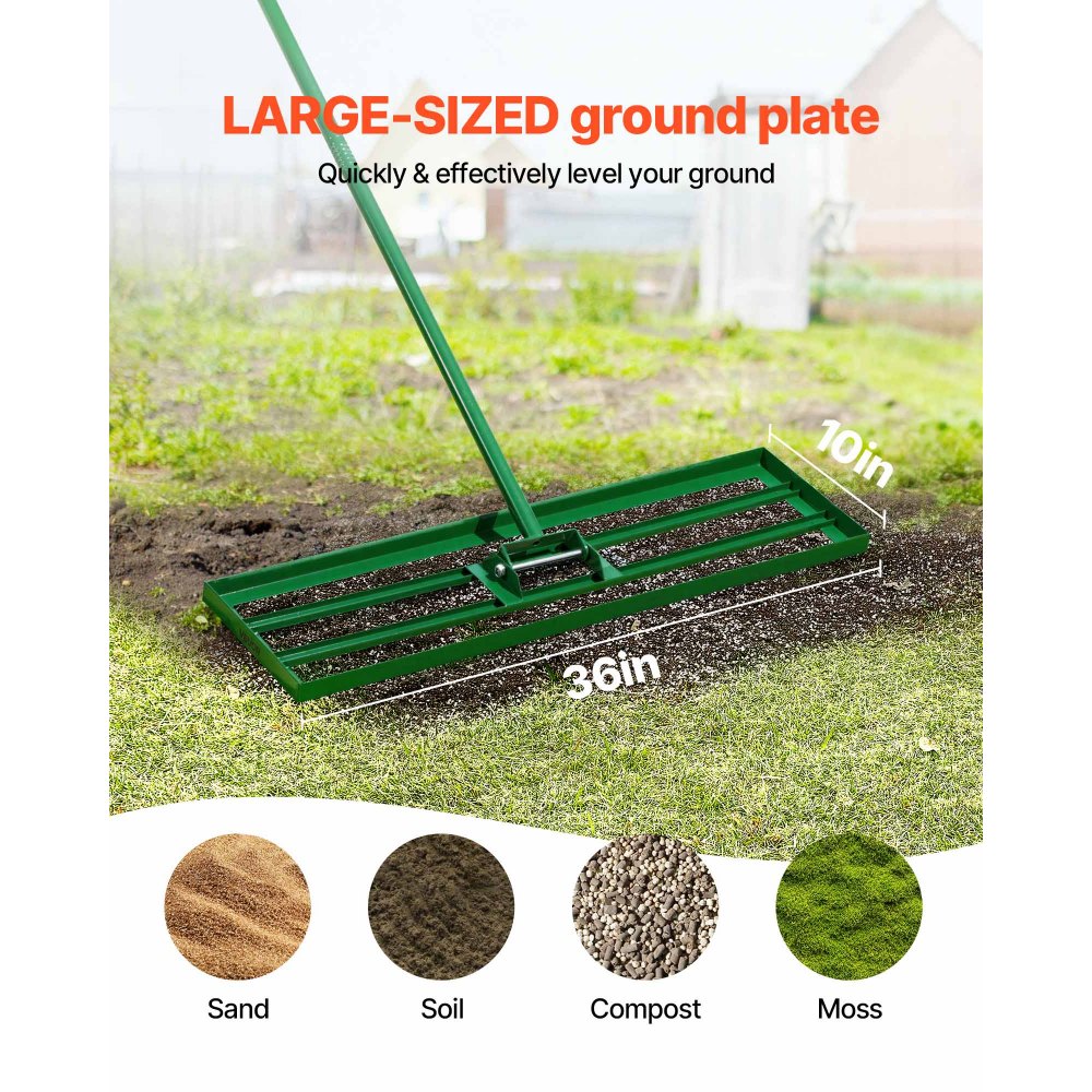 VEVOR Lawn Leveling Rake, 36"x10" Level Lawn Tool, Heavy-duty Lawn Leveler with 78" Steel Extended Handle, Yard Leveling Rake Suit for Garden, Golf Lawn, Farm