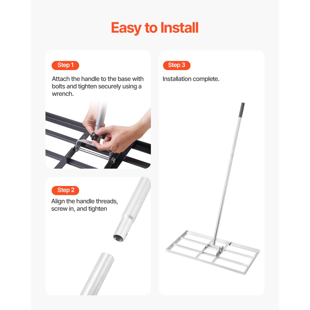 VEVOR Rastrello Livellatore per Prato, Livellatore in Acciaio al Carbonio Antiruggine con Manico da 2130 mm, Piastra di Base da 254 x 1219 mm Regolabili per Campo da Golf da Giardino