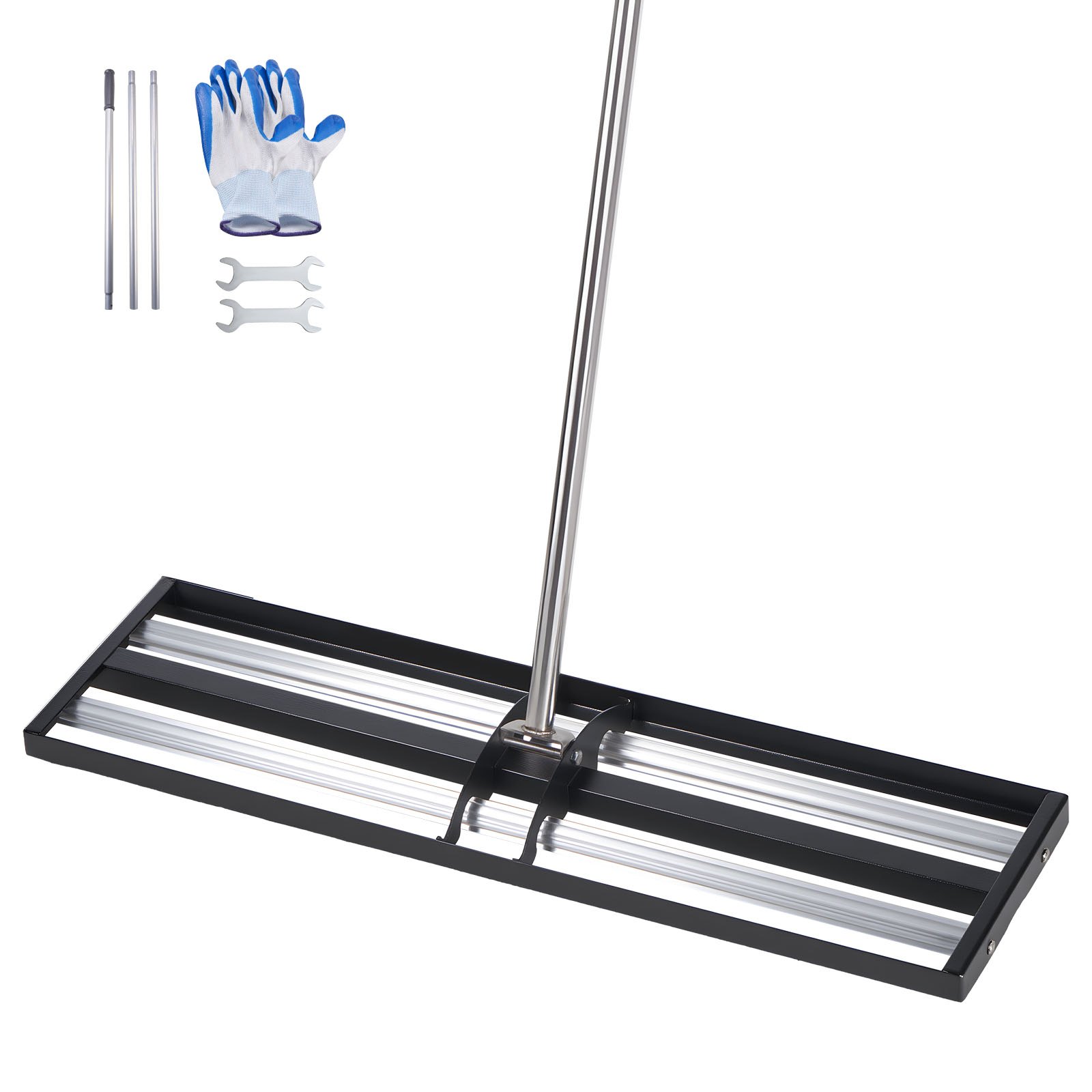 VEVOR Rastrello Livellatore per Prato 763 x 255 mm, Livellatore per Campi Prato da Giardino in Acciaio Inox, Rastrello per Cortile Campo da Golf Fattoria Terreno con Manico Regolabile a 3 Sezioni