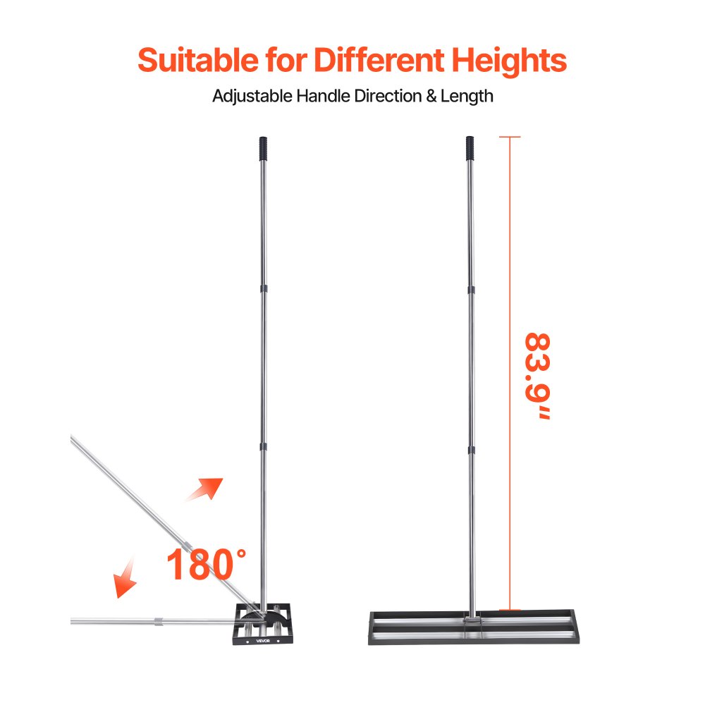 VEVOR Updated Lawn Leveling Rake with Roller, 48'' x 10" Stainless Steel Lawn Leveler with 83.9'' Adjustable Handle, Heavy Duty Yard Leveling Rake, Effort Saving Lawn Leveling Tool for Yard Golf Court