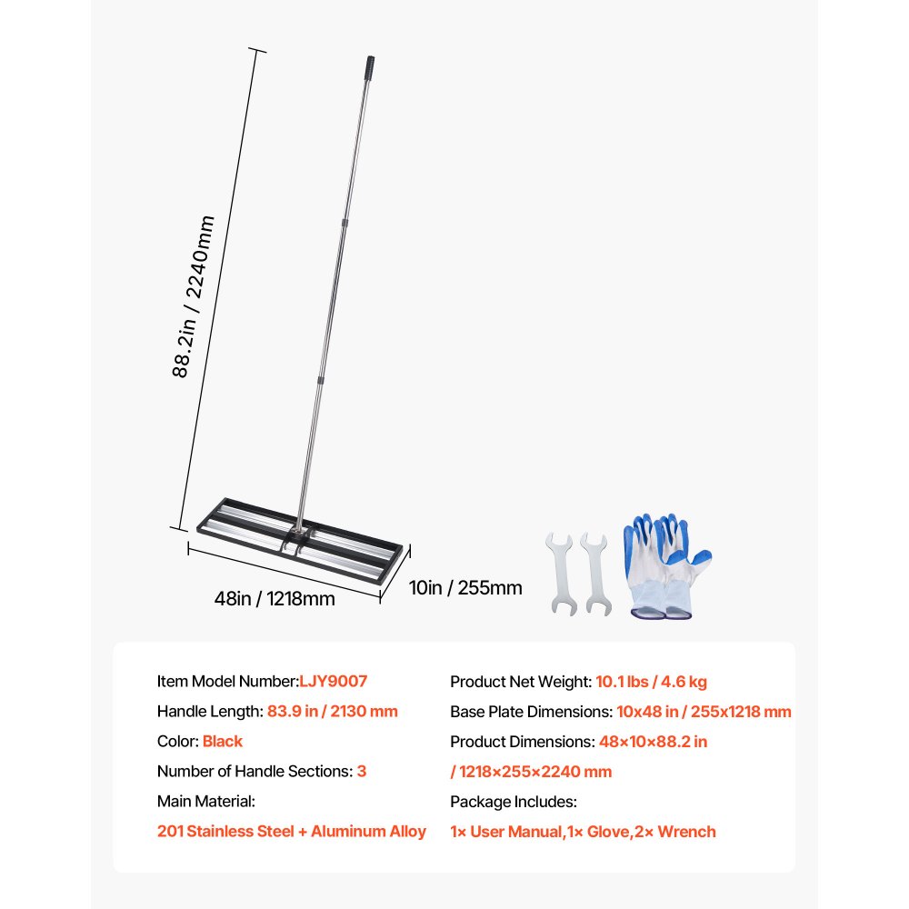 VEVOR Updated Lawn Leveling Rake with Roller, 48'' x 10" Stainless Steel Lawn Leveler with 83.9'' Adjustable Handle, Heavy Duty Yard Leveling Rake, Effort Saving Lawn Leveling Tool for Yard Golf Court