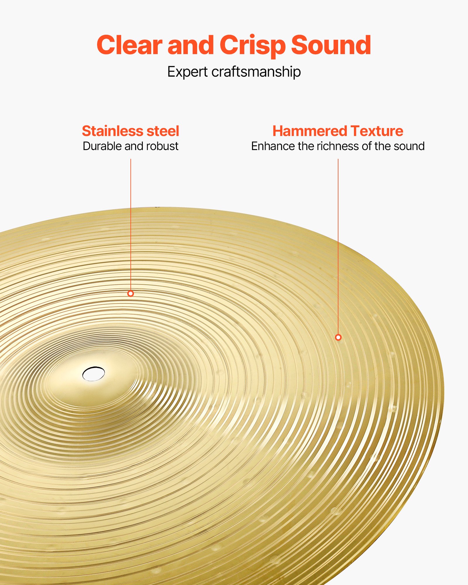 VEVOR Cymbal Pack 3 Pezzi Piatti per Batteria 355/400/505 mm (14 16 20 Inches) Piatti in Lega