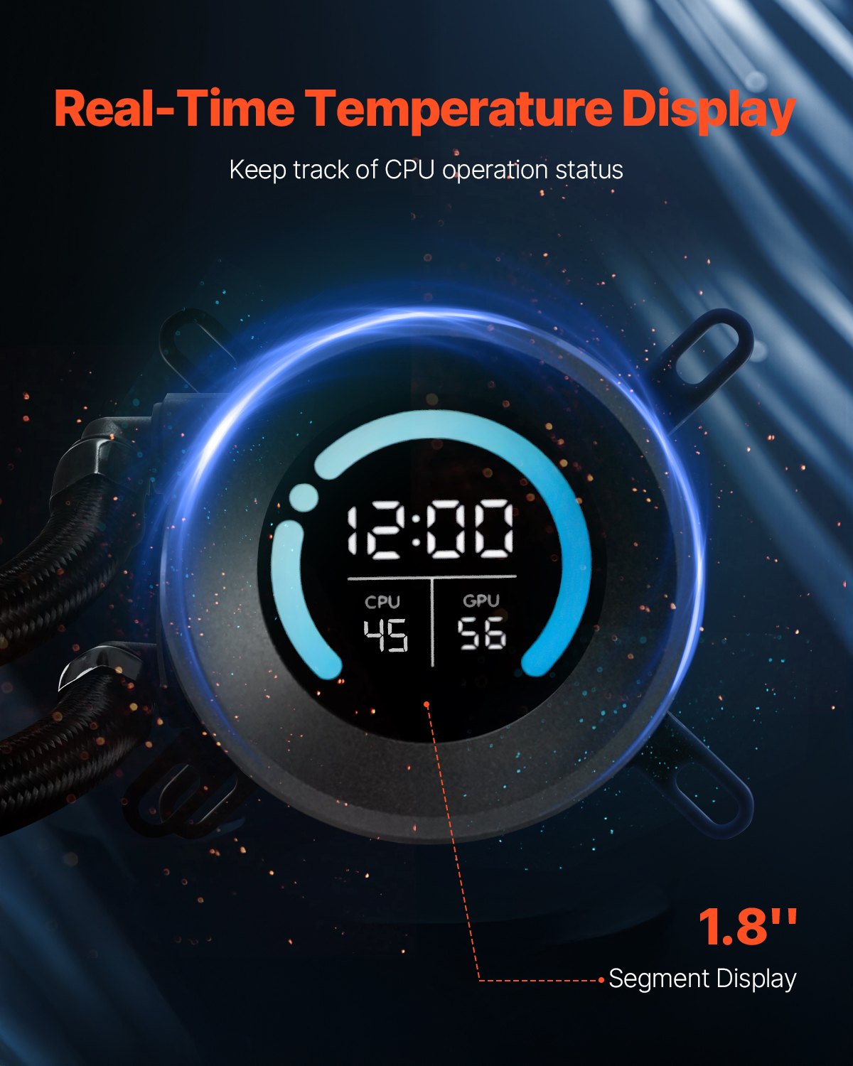 VEVOR Dissipatore di Calore a Liquido per AIO CPU, 2 Ventole PWN Raffreddamento da 120 mm e Pompa, con Display LCD da 283 x 120 x 56 mm, per Intel 115X/1366/2011/1700/1200, AMD AM4/AM5