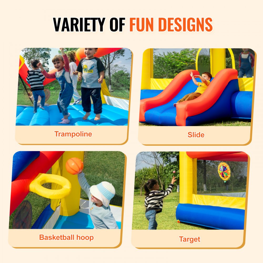 VEVOR Inflatable Bouncy Castle, High-Quality Outdoor Playhouse Trampoline, Bouncy Castle with Blower, Slide and Storage Bag, 450 x 440 x 203 cm Bouncy Castle for the Family Garden