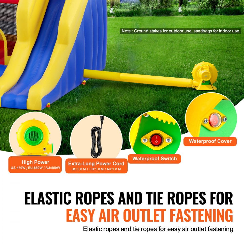 VEVOR Castello Gonfiabile, Trampolino per Casetta da Gioco all'aperto, Castello Gonfiabile con Ventilatore, Scivolo e Borsa di stoccaggio, Castello Gonfiabile 340 x 260 x 230 cm per Giardino