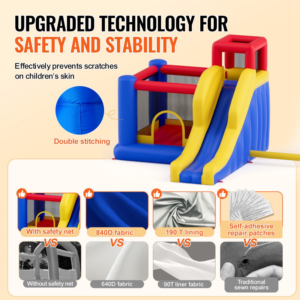 VEVOR Inflatable Bouncy Castle, High-Quality Outdoor Playhouse Trampoline, Bouncy Castle with Blower, Slide and Storage Bag, 340 x 260 x 230 cm Bouncy Castle for the Family Garden