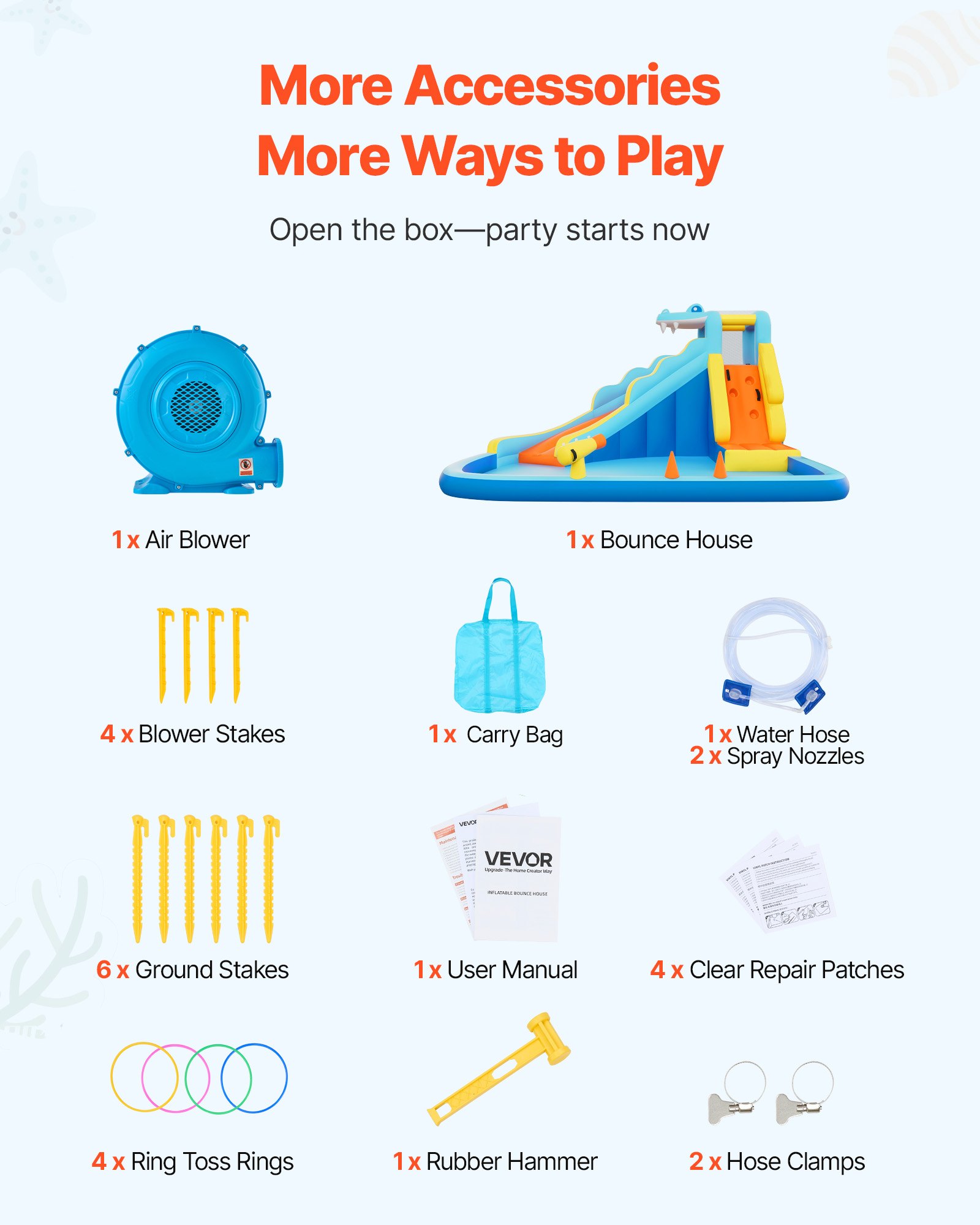 VEVOR Castello Gonfiabile da Esterno per Bambini Parco Acquatico 353x400x235 cm, Castello Gonfiabile con Scivolo Parete da Arrampicata Capienza ca. 3-4 Bambini 3-8 Anni, Gioco d'Acqua per Esterno