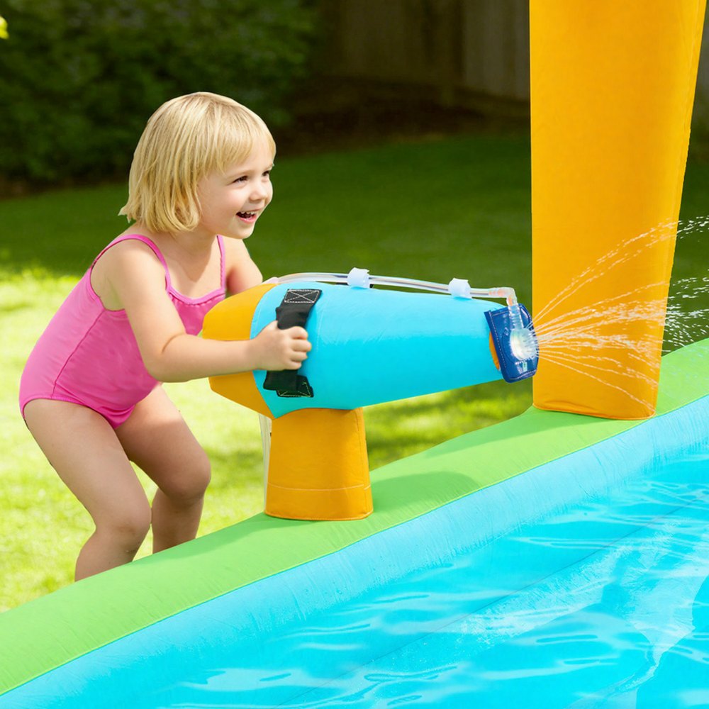 VEVOR Castello Gonfiabile Parco Acquatico per Bambini 405 x 347 x 255 cm da Esterno, Castello Gonfiabile con 2 Scivoli Parete da Arrampicata Capienza 3-4 Bambini da 3-8 Anni Gioco d'Acqua