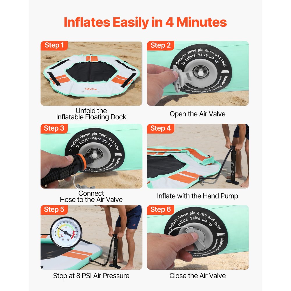 VEVOR Pontile Galleggiante Gonfiabile 2,6 x 2,6 m Piattaforma Gonfiabile per Piscina Spiaggia Giochi Sport Acquatici Feste da Esterno Spessore 150 mm con Scala Rimovibile Borsa da Trasporto Portatile