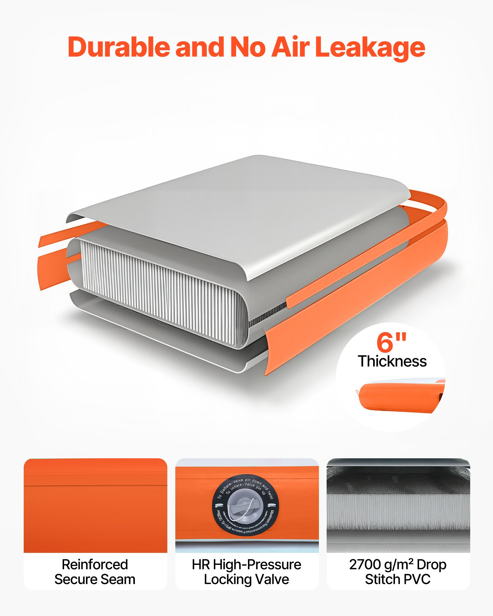 VEVOR Pontile Galleggiante Gonfiabile da 3,05 m, Tappetino d'Aria Antiscivolo per Acqua con Borsa per il Trasporto e Scaletta Staccabile, Piattaforma Galleggiante per Piscina Spiaggia Colore Arancione