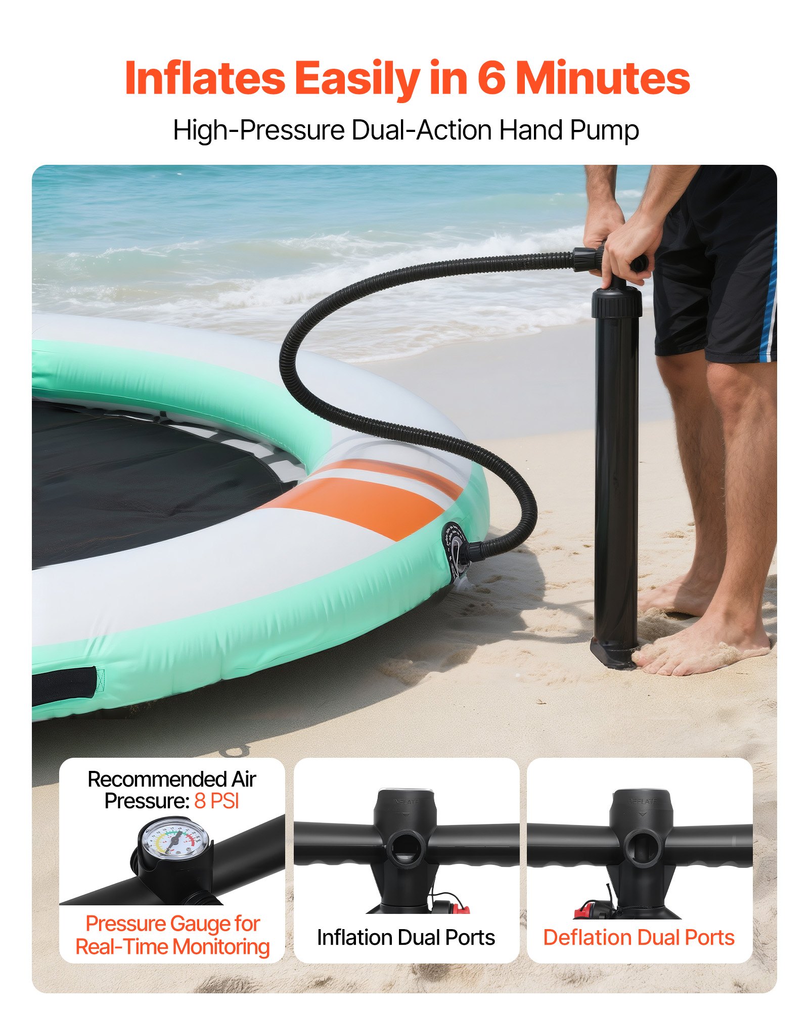 VEVOR Piattaforma Rotondo Galleggiante Gonfiabile da Piscina Diametro 3,66 m, Pontile Galleggiante Gonfiabile per Piscina Spiaggia Mare Feste sull'Acqua con Scala Rimovibile, Spessore 150 mm