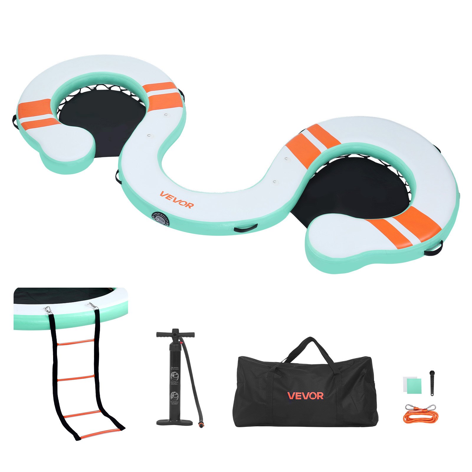VEVOR Pontile Galleggiante Gonfiabile 4,57 x 1,83 m da Mare Piscina, Piattaforma Galleggiante Superficie Antiscivolo con Scaletta Staccabile Borsa da Trasporto, Isola d'Acqua per Piscina Spiaggia Mare