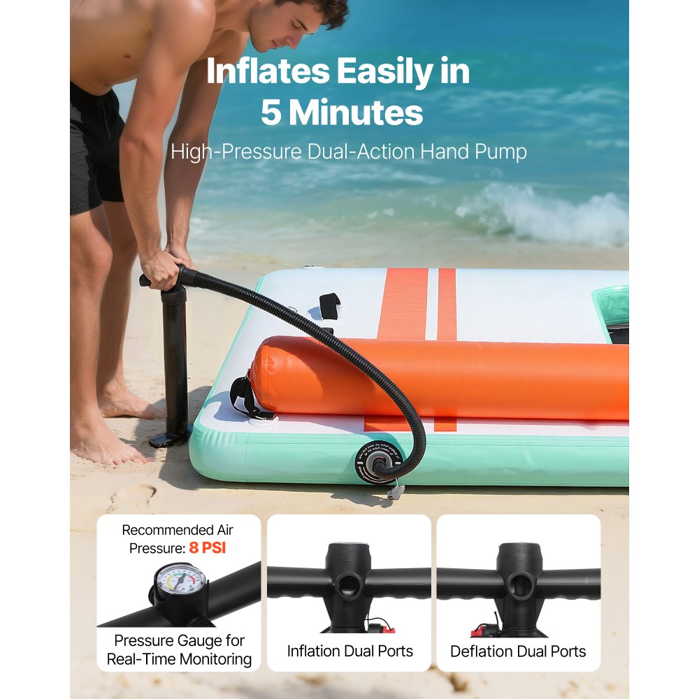 VEVOR Pontile Galleggiante Gonfiabile con Tenda Parasole 3,05 x 1,83 m da Mare Piscina, Piattaforma Galleggiante con Superficie Antiscivolo, Rampa per Cani, Isola d'Acqua per Piscina Spiaggia Mare