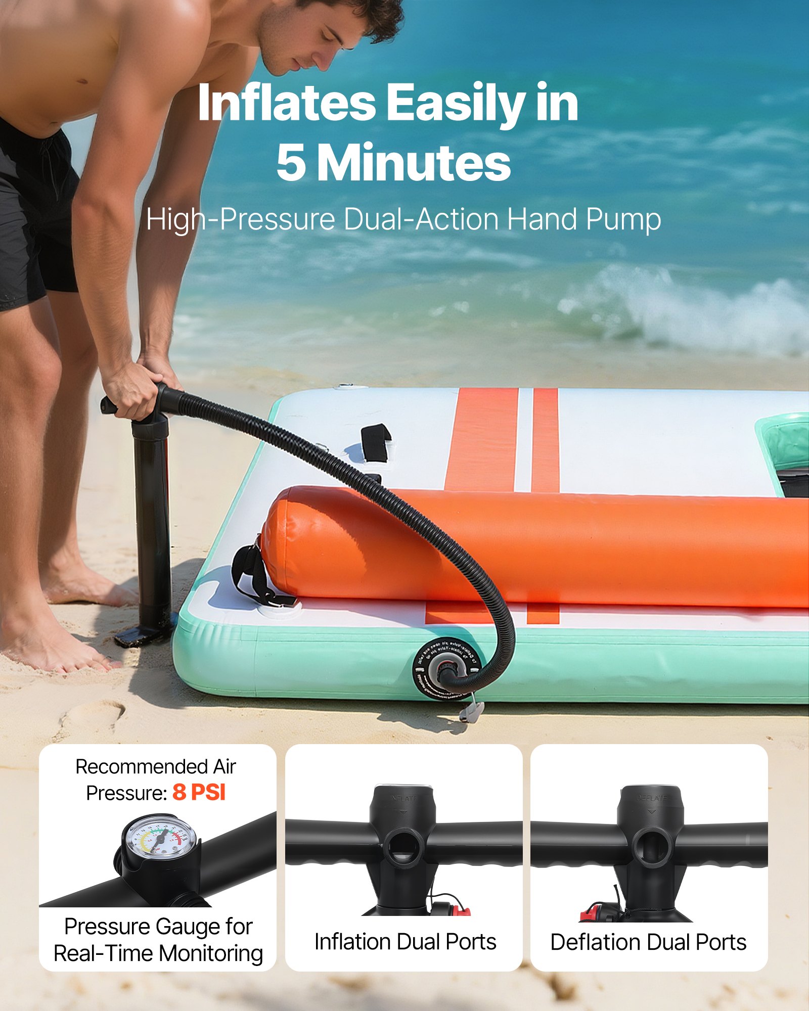 VEVOR Pontile Galleggiante Gonfiabile con Tenda Parasole 3,05 x 1,83 m da Mare Piscina, Piattaforma Galleggiante con Superficie Antiscivolo, Rampa per Cani, Isola d'Acqua per Piscina Spiaggia Mare