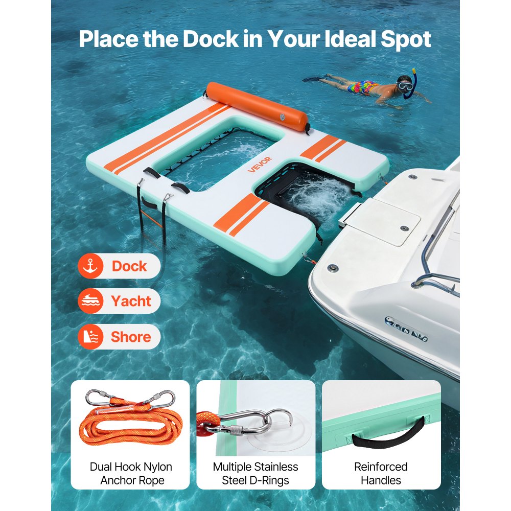 VEVOR Pontile Galleggiante Gonfiabile 2,44 x 1,83 m da Mare Piscina, Piattaforma Galleggiante con Superficie Antiscivolo Scaletta Staccabile, Rampa per Cani, Isola d'Acqua per Piscina Spiaggia Mare