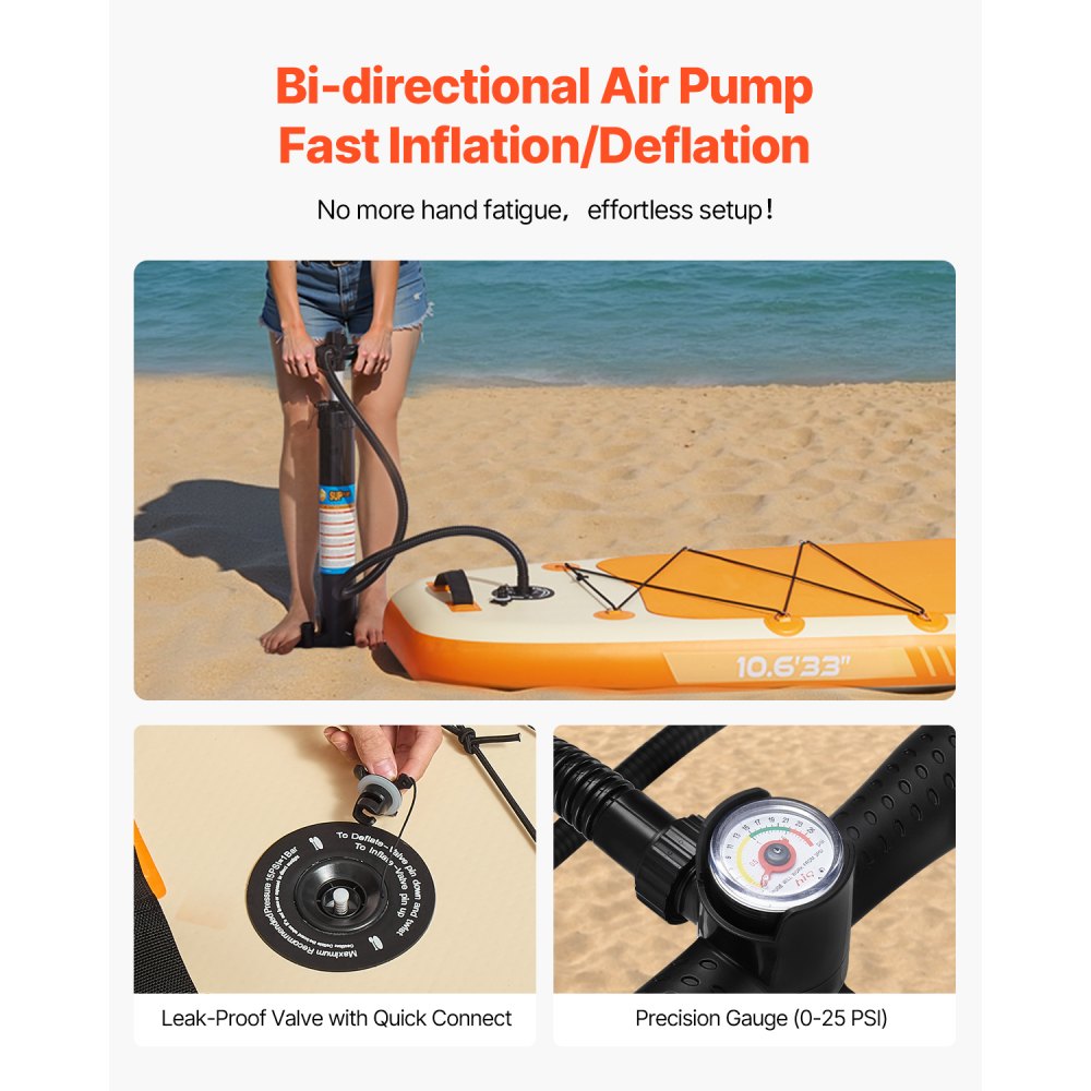 VEVOR inflatable stand-up paddleboard (323 x 83.8 x 15.2 cm) with one seat, complete set including pump, paddle, fin, backpack, ankle leash, and strap, for teenagers and adults